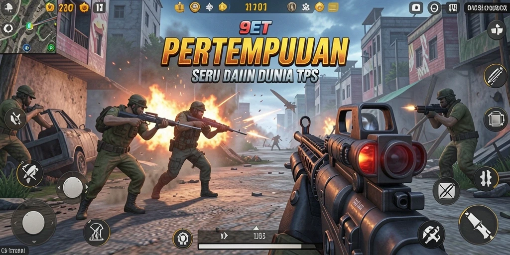 Screenshot gameplay 9ET menampilkan aksi menegangkan dalam mode TPS.