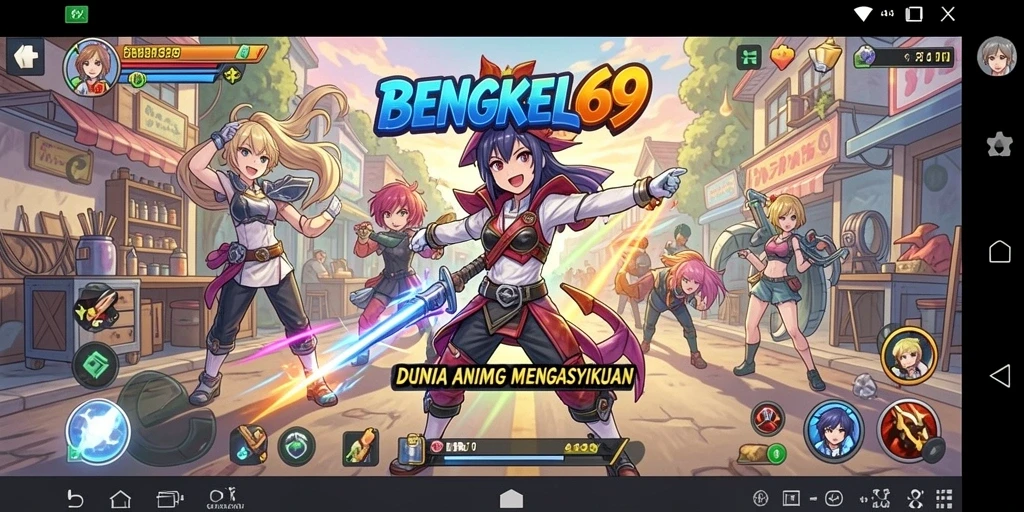 Tampilan gameplay BENGKEL69 yang menakjubkan dengan karakter anime.