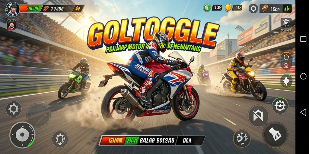 Tampilan aksi balap motor dalam GOLTOGEL yang menegangkan.