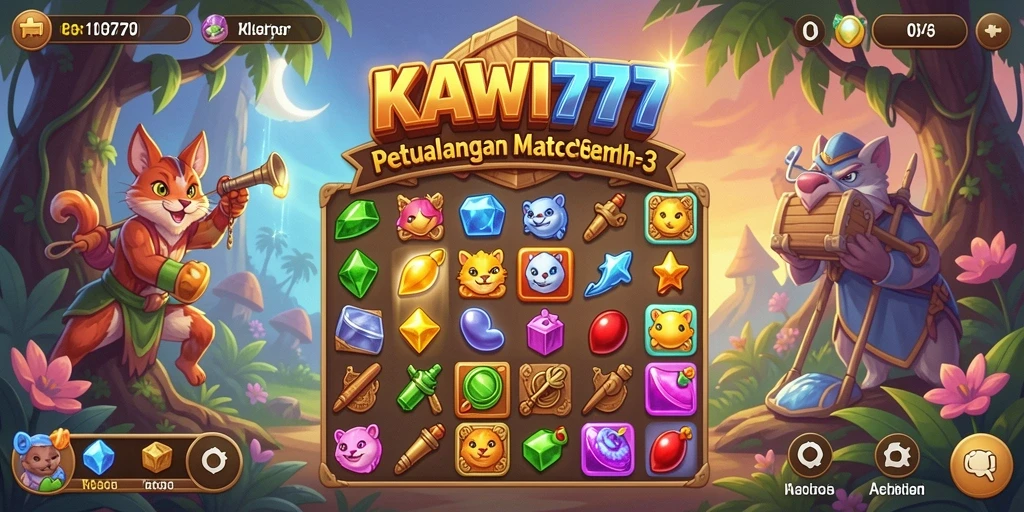 Screenshot KAWI777 menampilkan gameplay seru Match-3 yang menantang.