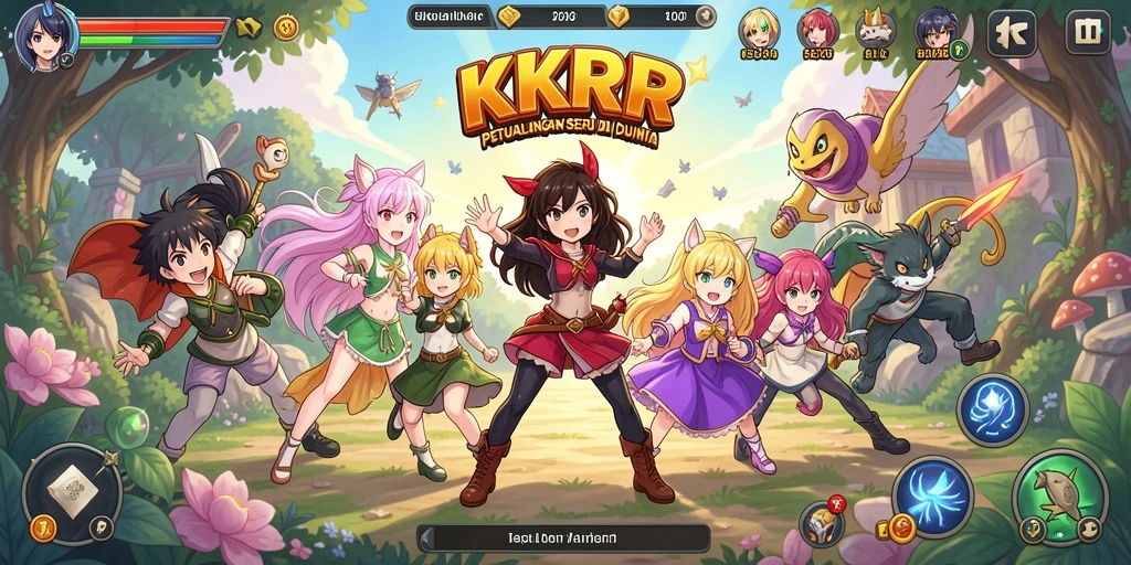 Screenshot gameplay KKRP menampilkan aksi mendebarkan karakter anime.