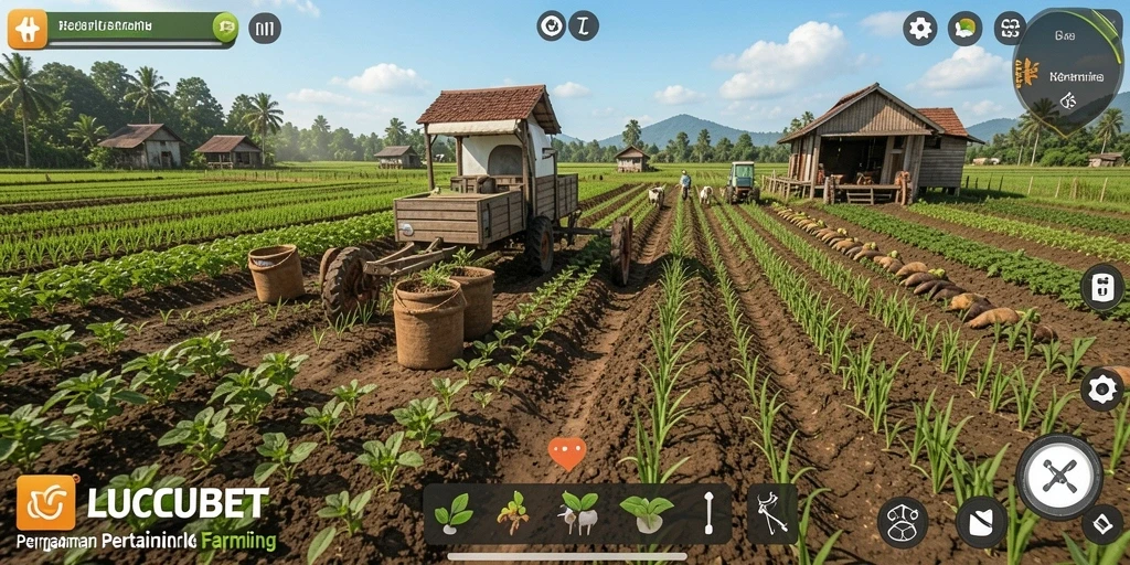 Tampilan menarik gameplay Farming LUCUBET dengan kebun yang subur.