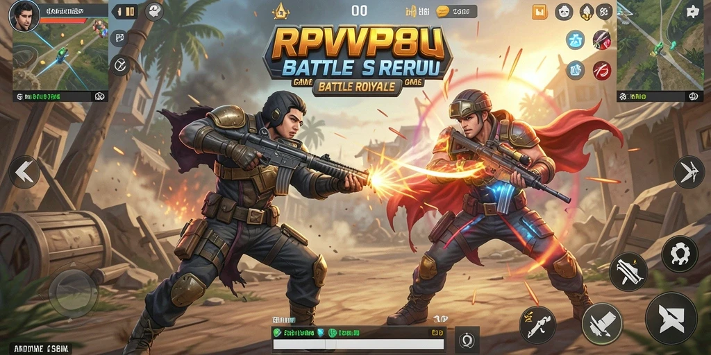 Screenshot gameplay RPVIP8 menunjukkan pertempuran seru di arena Battle Royale.